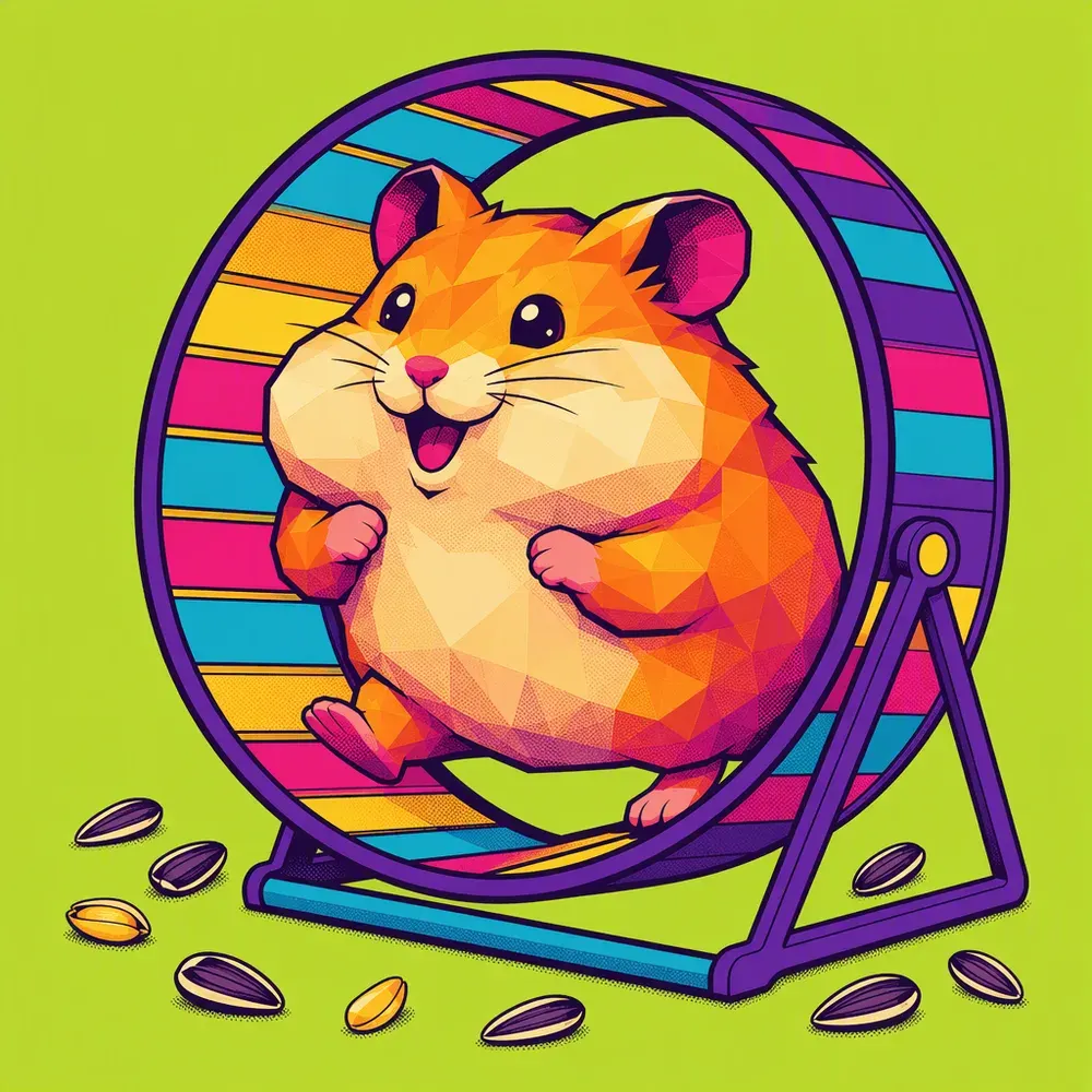 Pop-art illustration of a hamster running on its wheel