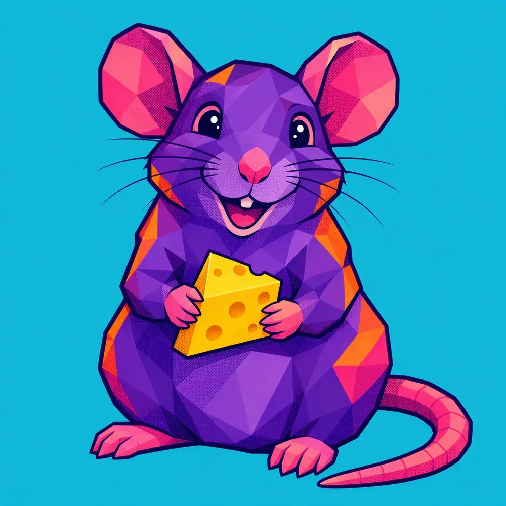 Pop-art illustration of a pet rat holding a wedge of cheese