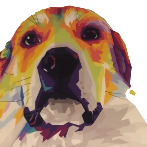 Armful Pet logo: a pop-art, multi-color geometric dog portrait